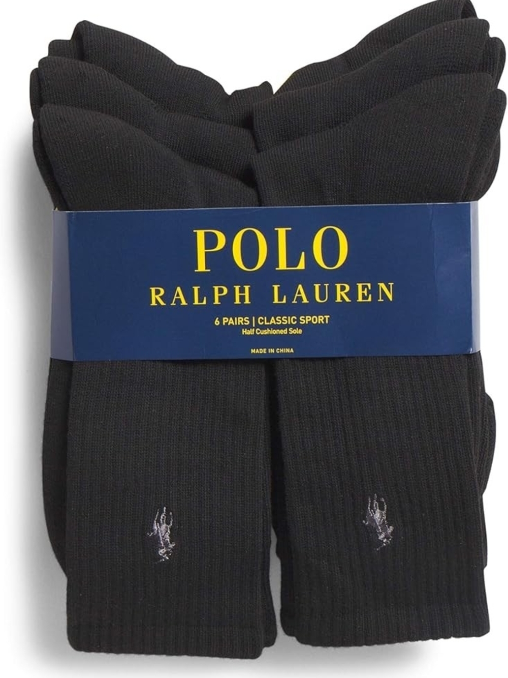 Polo Ralph Lauren Men's Black Classic Sport Crew Socks 6-Pack (10-13)